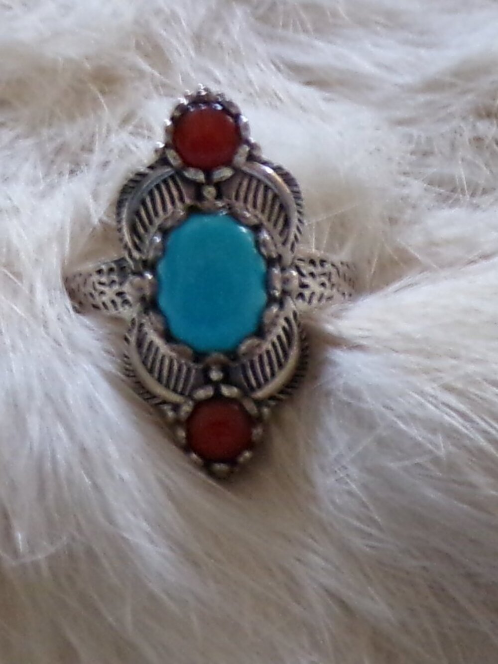 Artisan Crafted SLEEPING BEAUTY TURQUOISE + Coral Marked 925 Silver Size 7 New